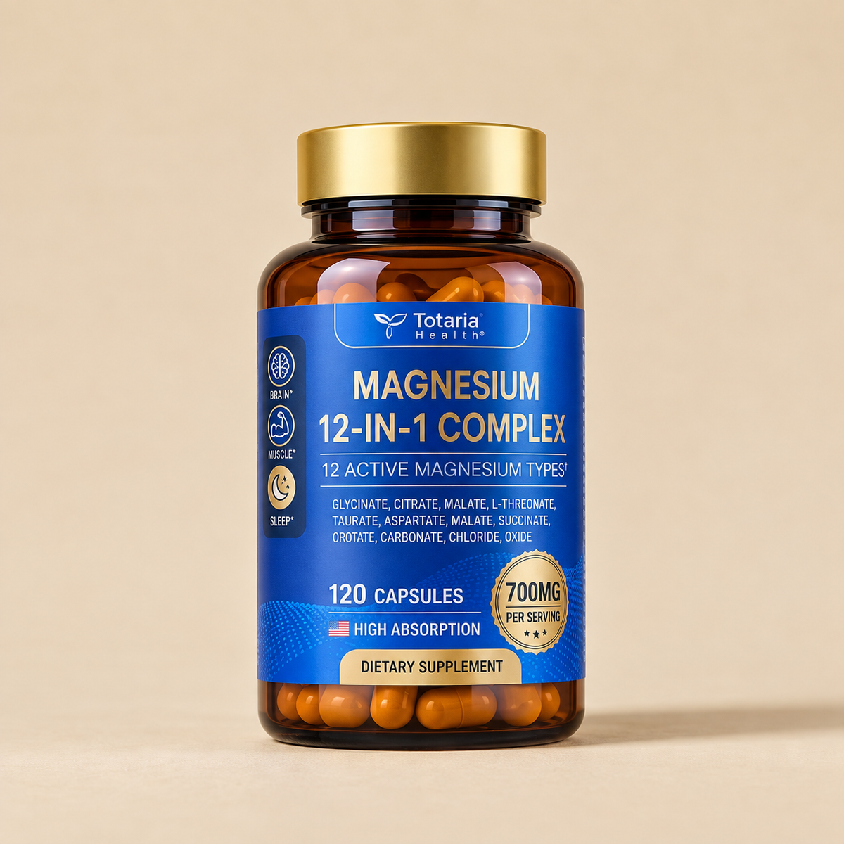 Magnesium Complex 12 en 1 | 700 mg con Glicinato, Citrato y L-Treonato — 120 Cápsulas