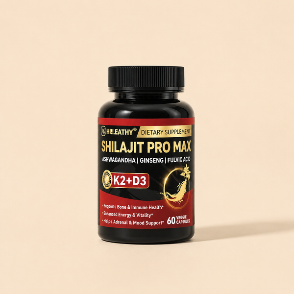 Shilajit Pro Max 60 Cápsulas | Ashwagandha, Ginseng y Ácido Fúlvico + K2 D3 — HiiLEATHY
