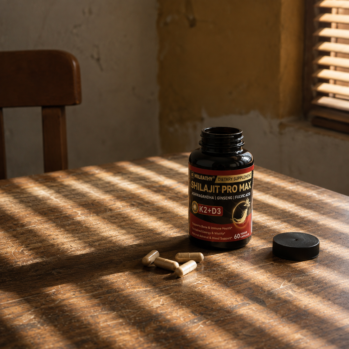 Shilajit Pro Max 60 Cápsulas | Ashwagandha, Ginseng y Ácido Fúlvico + K2 D3 — HiiLEATHY