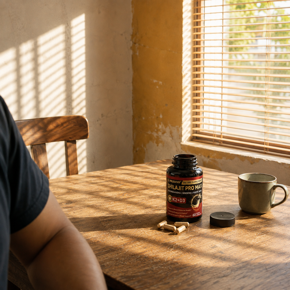 Shilajit Pro Max 60 Cápsulas | Ashwagandha, Ginseng y Ácido Fúlvico + K2 D3 — HiiLEATHY