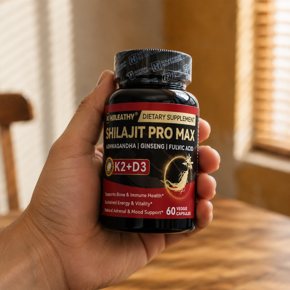 Shilajit Pro Max 60 Cápsulas | Ashwagandha, Ginseng y Ácido Fúlvico + K2 D3 — HiiLEATHY