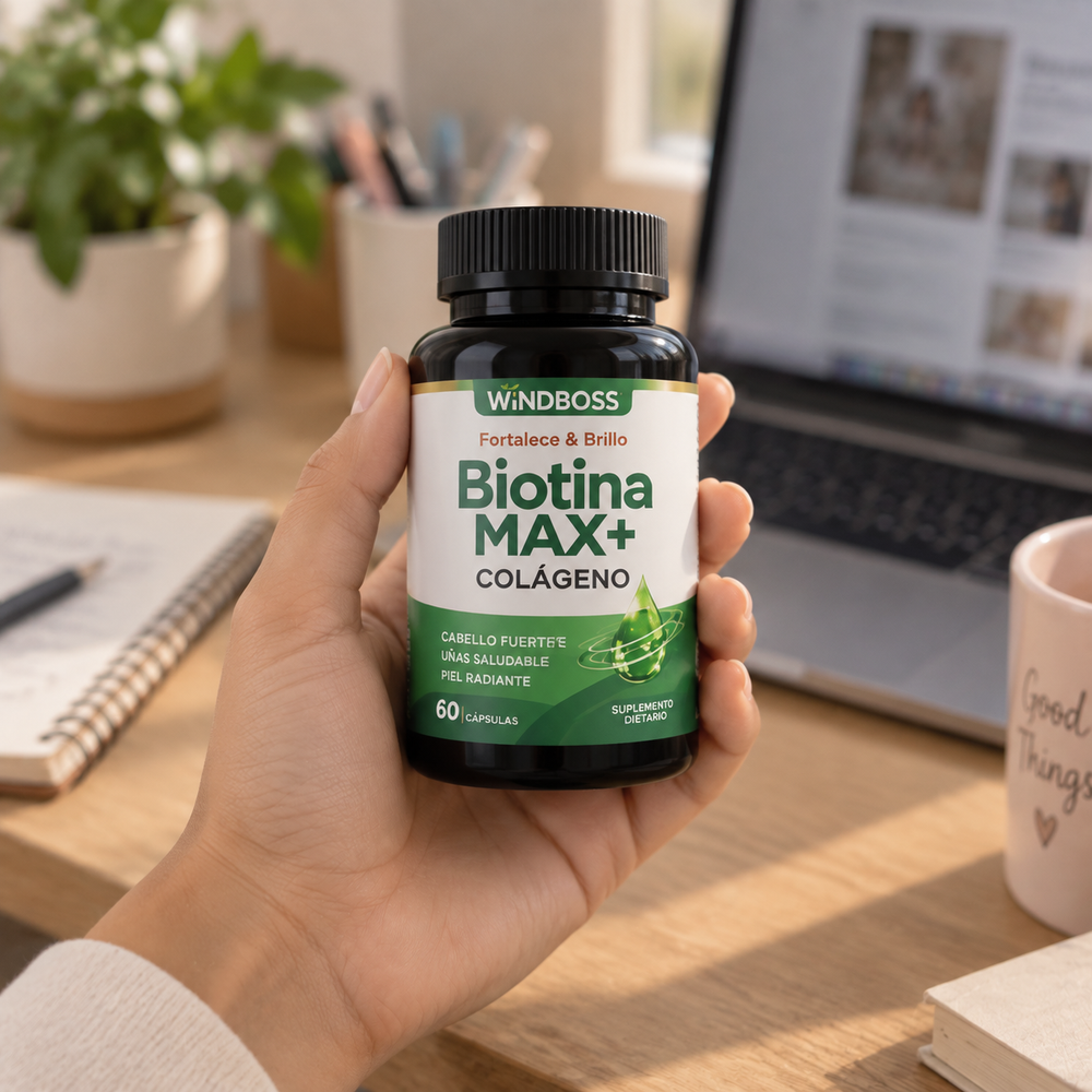 Biotina MAX+ con Colágeno Windboss | Biotina + Colágeno Marino y Queratina